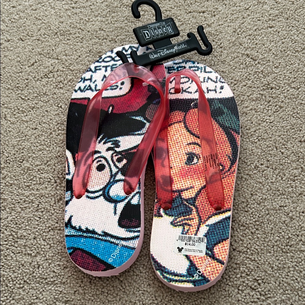 NWT Disney Character Flip Flops with Red Straps